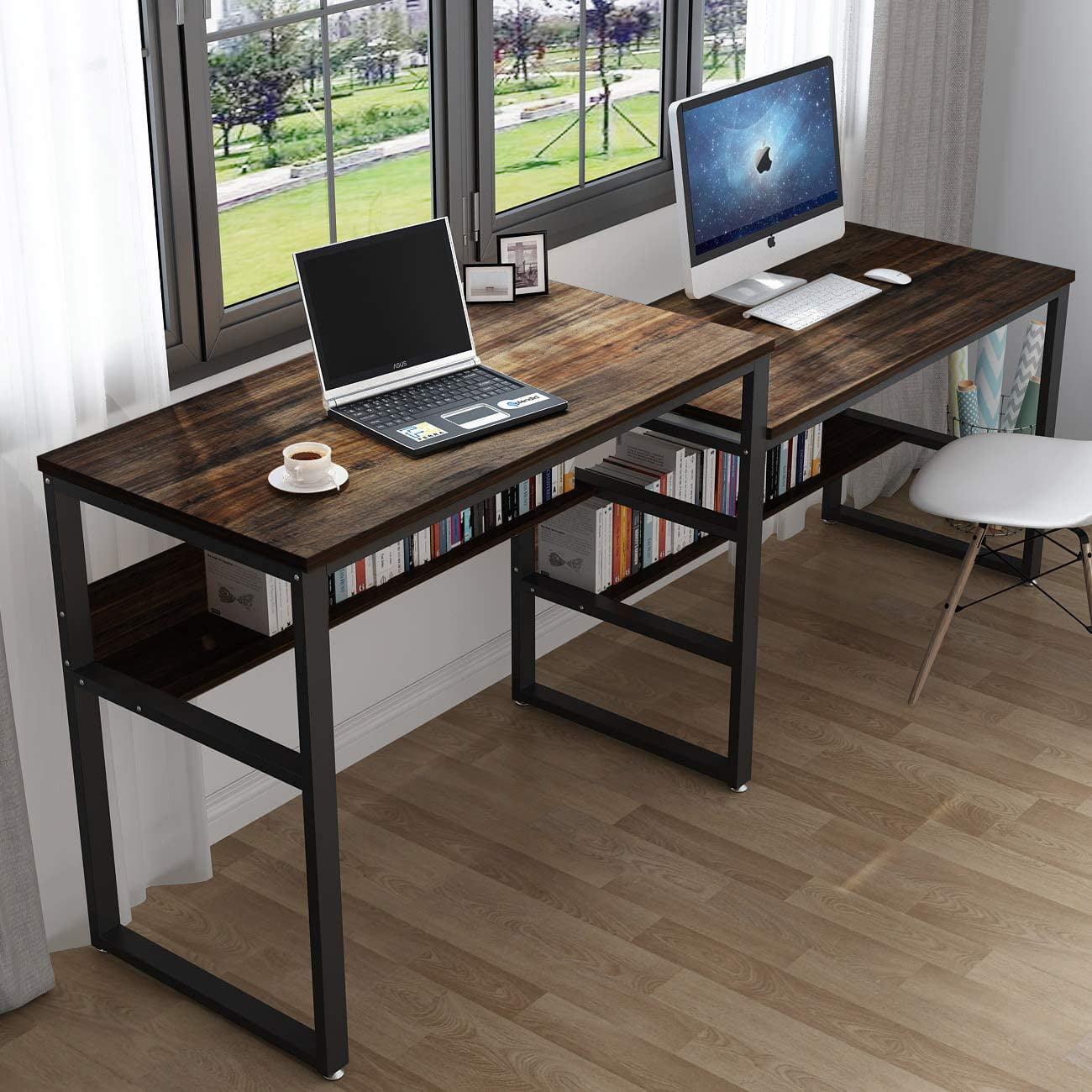 Tribesigns 94.48" Rustic Two Person Desk Double Computer Desk~ Home Office US