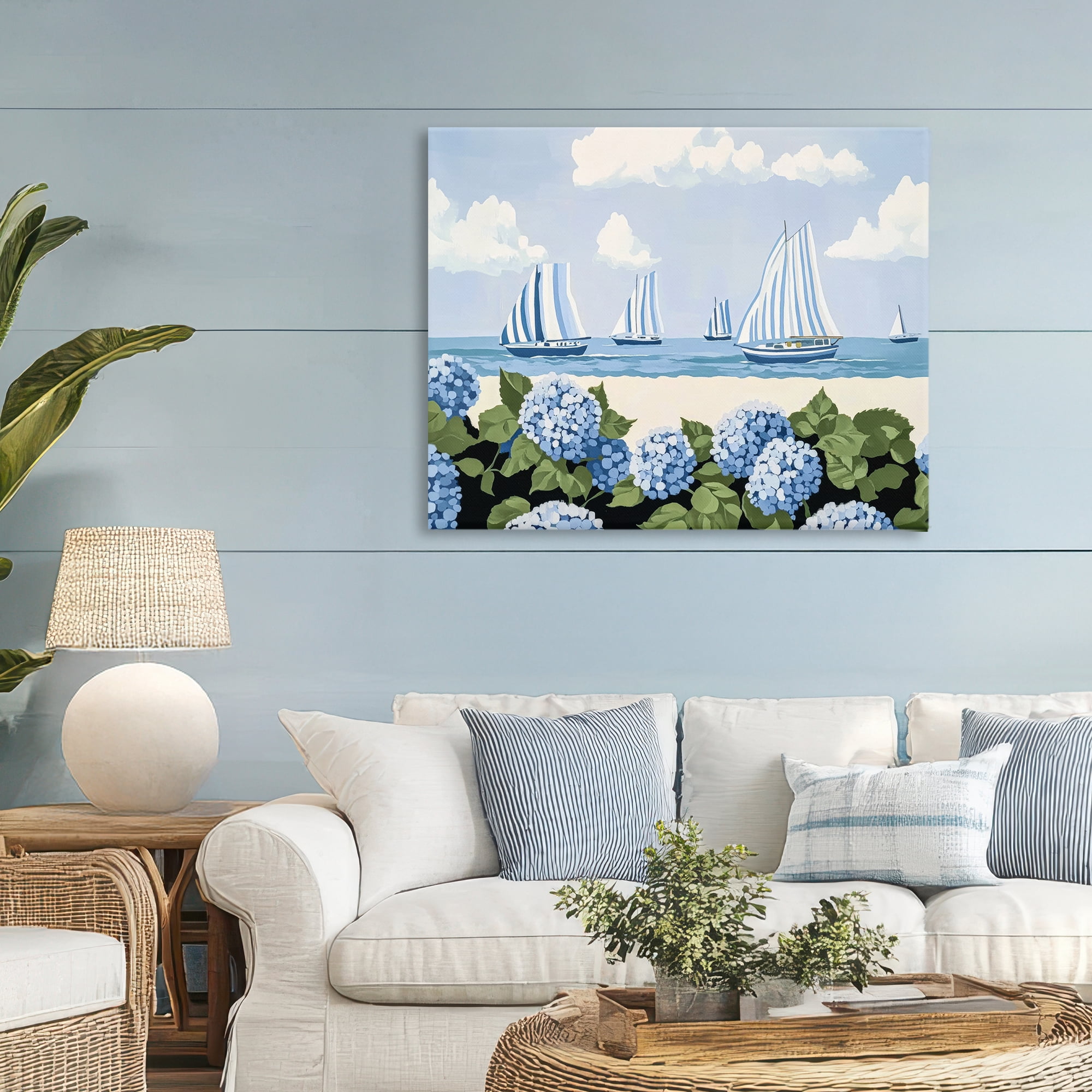Stupell Industries Striped Sails & Seaside Hydrangeas Canvas Wall Art, design by Sisi and Seb