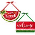thumbnail image 1 of 2 Pieces Watermelon Hanging Sign Watermelon Door Hanger Wood Welcome Door Sign Happy Summer Watermelon Hanging Door Sign Plaque for Summer Front Door Wreath Home Wall Decor with Hanging Rope, 1 of 7