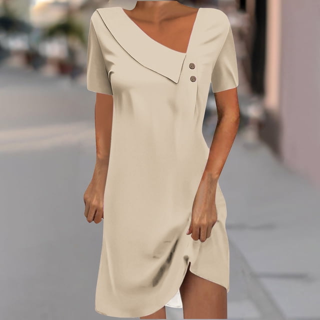 Prix Réduit, Robe Mi-Mollet à Manches Courtes et Col Rond pour Femmes, Mode Simple et Élégante, Robe Mi-Mollet à Manches Courtes pour Usage Quotidien, Légère et Confortable