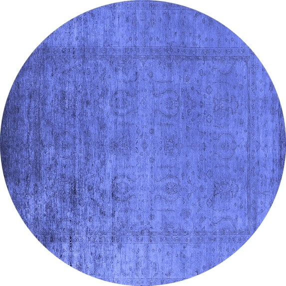 Ahgly Company Machine Washable Indoor Round Oriental Blue Industrial Area Rugs, 8' Round