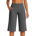thumbnail image 5 of Wutalume Women's Fashion Solid Color Pocket Capri Pants with Split Hem High Waist Yoga Sports Casual Summer Beach,Dark Gray S, 5 of 6