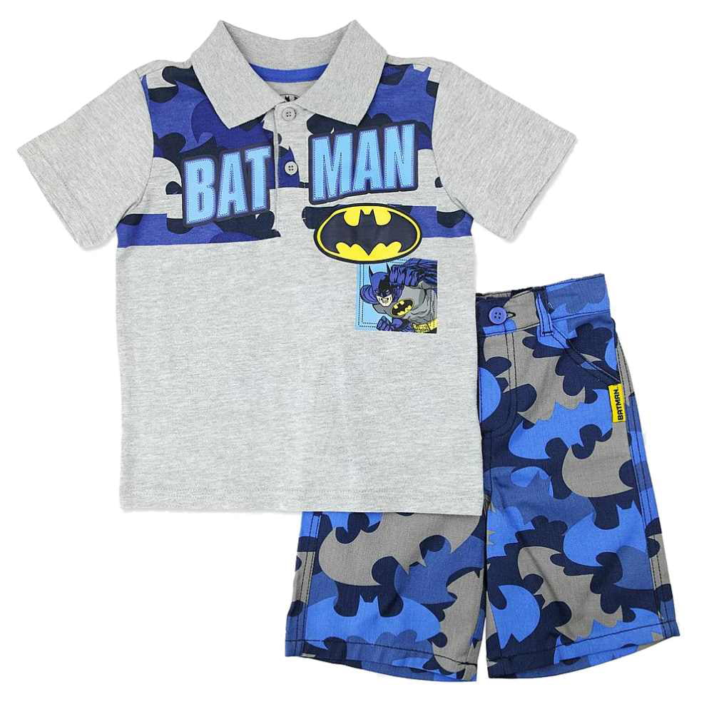 Baby Boy Batman 3 Pieces Shirt Shorts Bodysuit Blue Yellow NWT Crime Fighter 