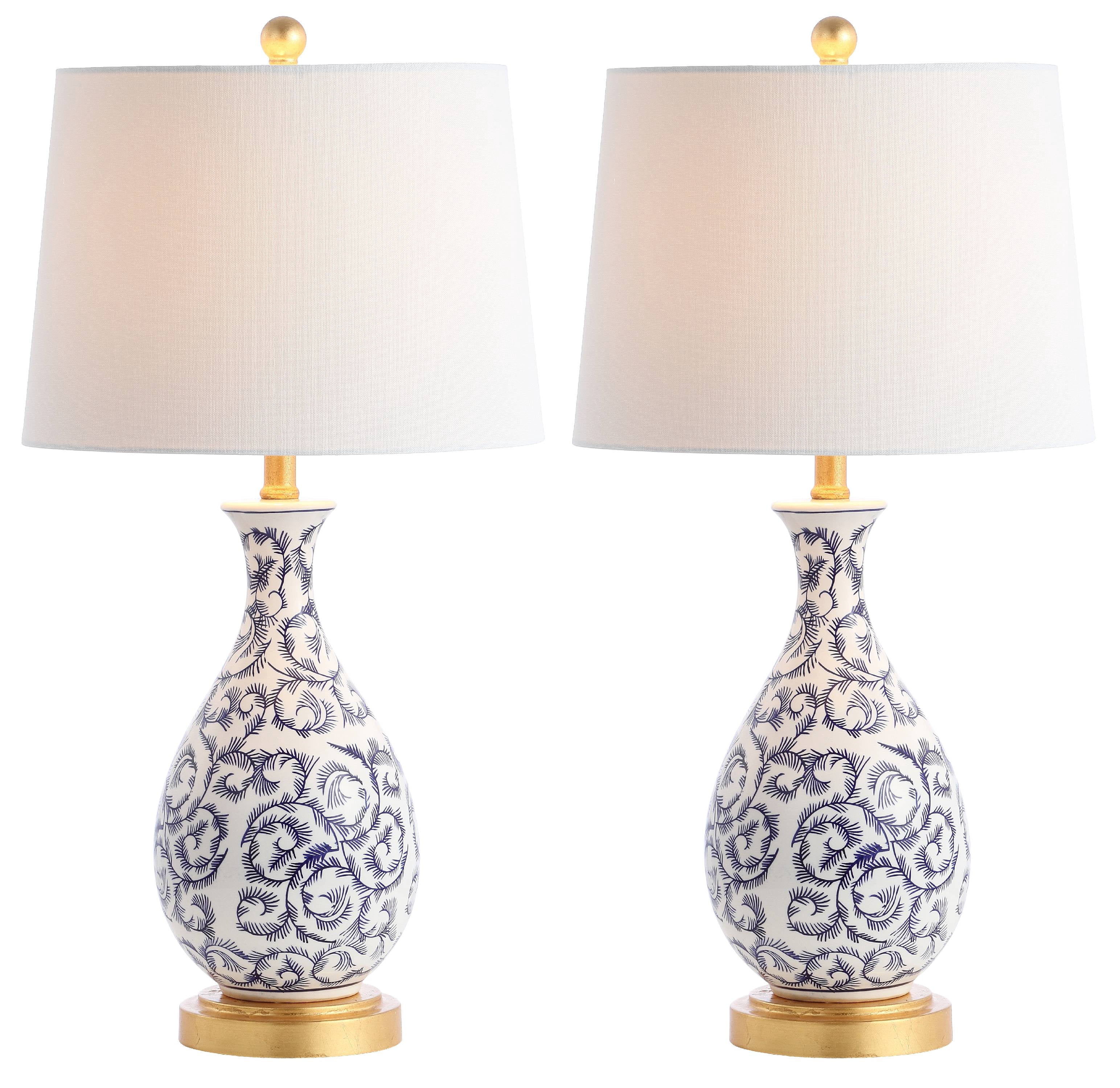 SAFAVIEH Avi Floral Vines 27.5 in. H Table Lamp, Blue/White, Set of 2