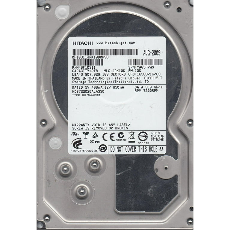 hds722020ala330、PN 0?F10311、MLC jpk10d、Hitachi 2tb SATA 3.5ハードドライブ HDS722020ALA330, PN 0F10311, MLC JPK10D, Hitachi 2TB SATA