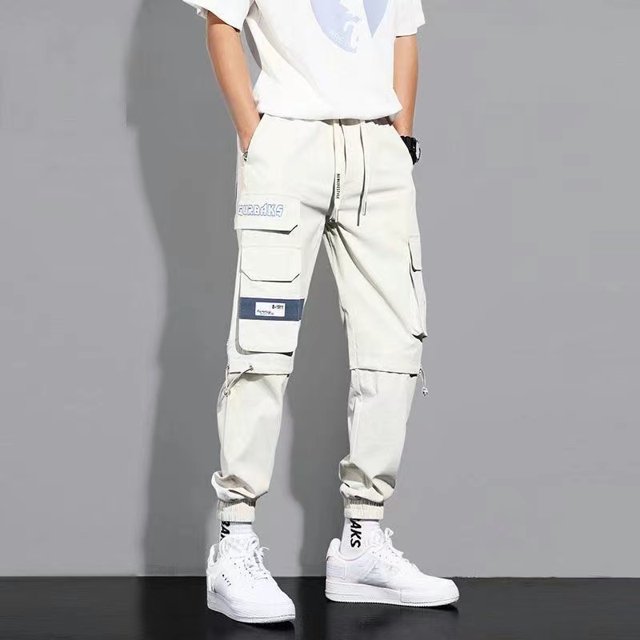 New Hong Kong Style Workwear Pants Men‘s Solid Color Versatile Loose Trendy Large Size Leggings