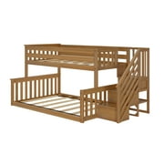 Twin Over Full Low Bunk With Staircase, Pecan