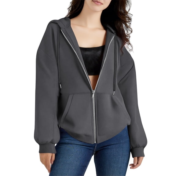 Women's Oversized Fit Zip Up Hoodie Soft Cotton Baggy Hooded Sweatshirt with Kangaroo Pockets, L