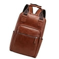 thumbnail image 3 of Mochila informal de negocios ligera de gran capacidad con bolsa para baquetas de cuero PU marrón claro, 3 of 9