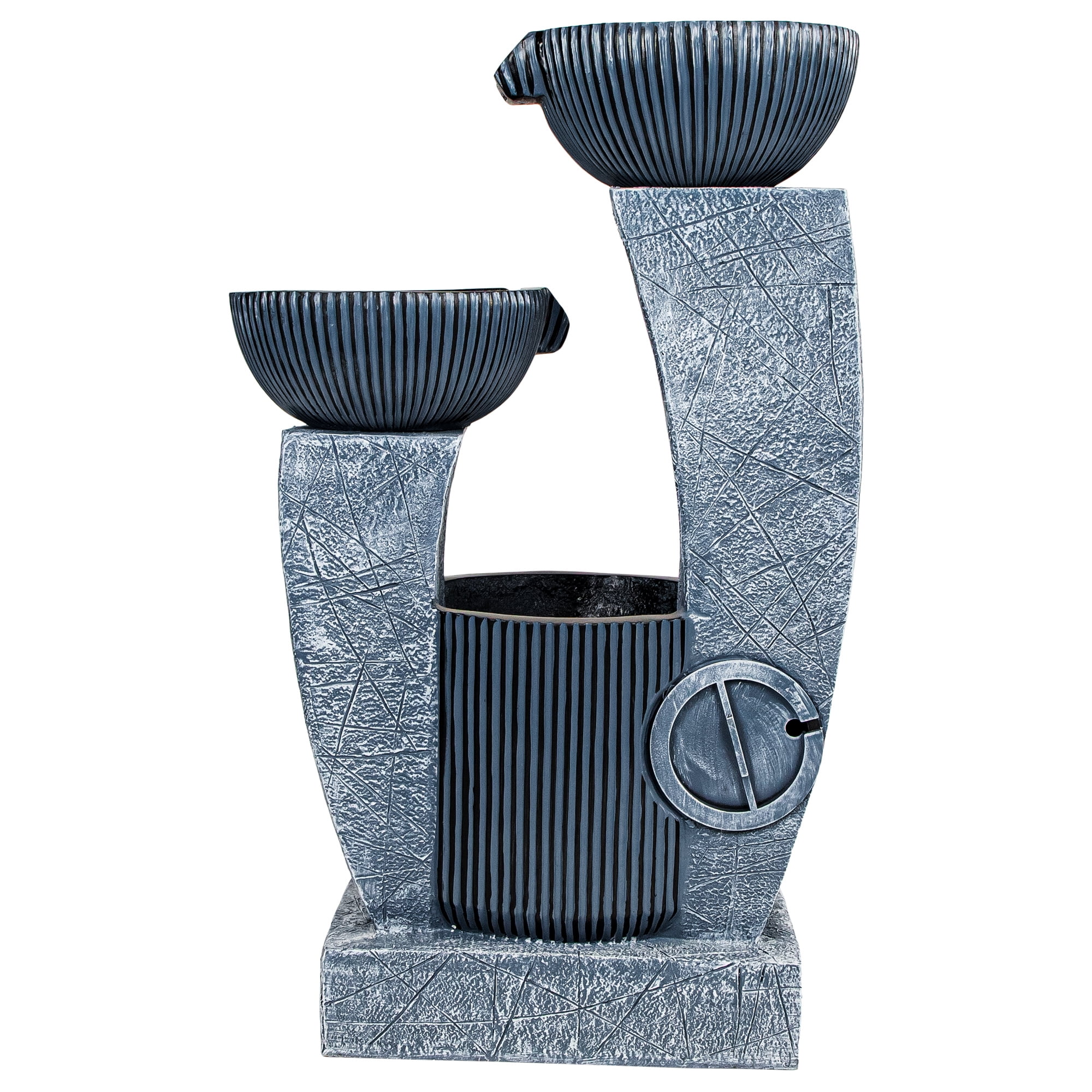 Northlight 32" Lighted Blue Modern Tiered Outdoor Garden Water Fountain