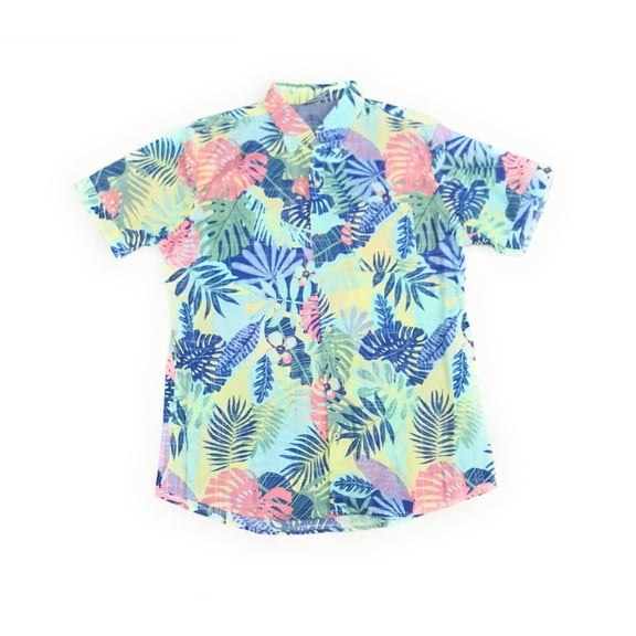 IZOD Short Sleeve Tropical Leaf Casual Button Down Shirt, Yellow Cream, 4X-Large