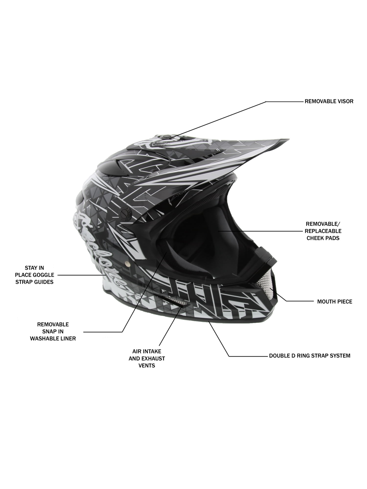 Cyclone ATV MX Dirt Bike Off-Road Helmet DOT/ECE Approved - Black/White -  Large