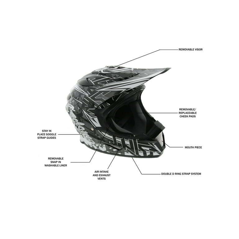cyclone motorcycle helmet Cyclone ATV MX Dirt Bike Off-Road Helmet Dot/ece Approved- Black/White -Youth SM, Size: Youth Small