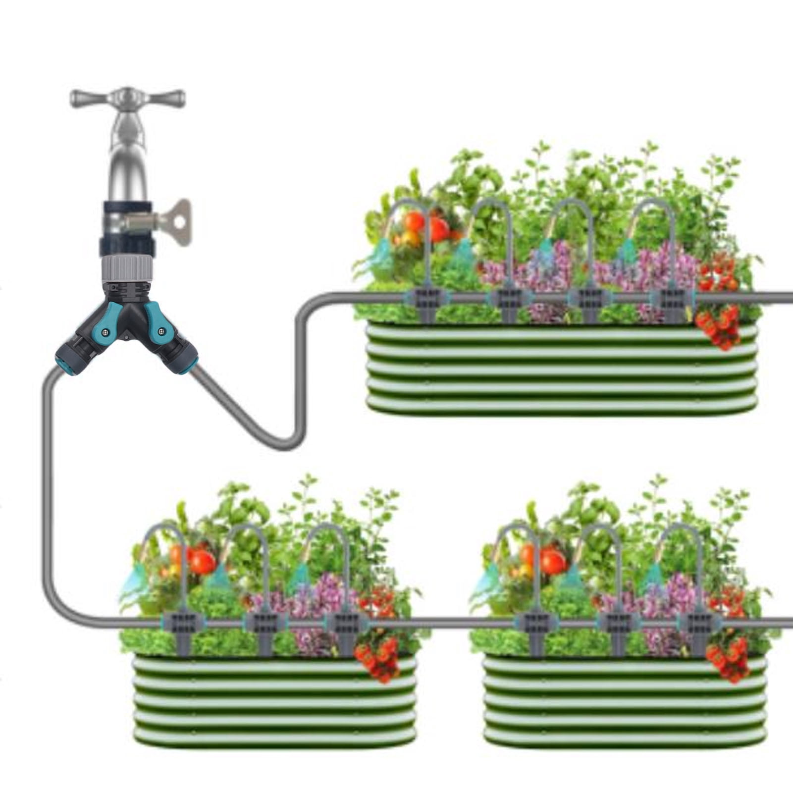 Suodoka 32.8ft / 10m Drip Irrigation Kit, 3-Mode Automatic Garden Watering System with 360° Adjustable Misting Nozzles for Lawn, Yard, Patio and Greenhouse Cooling
