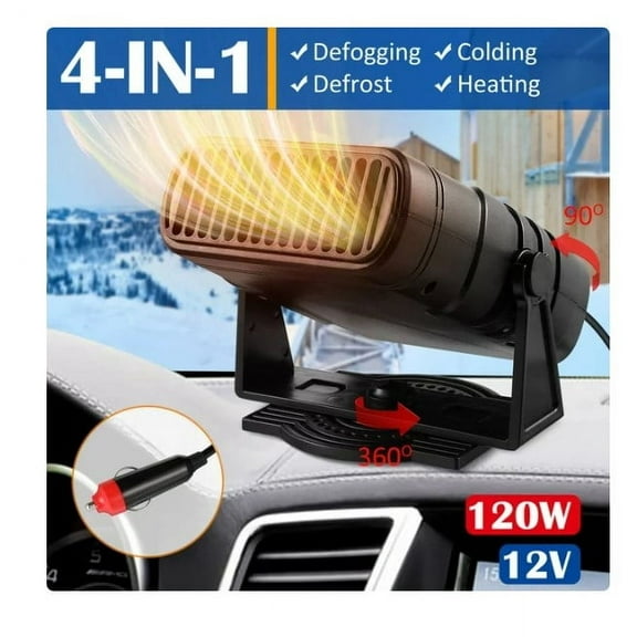 Portable Car Heater Fan,120W Fast Heating Quickly Defrost Defogger,2 in 1 Vehicle Heater Space Automobile 360° Adjustable Thermostat Plug in Cigarette Lighter Rotary Base DC12V