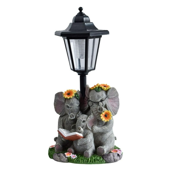 Elephant Statue Garden Sculpture Animal Figurine with Solar Powered Light for Outdoor Lawn Patio Yard Decoration