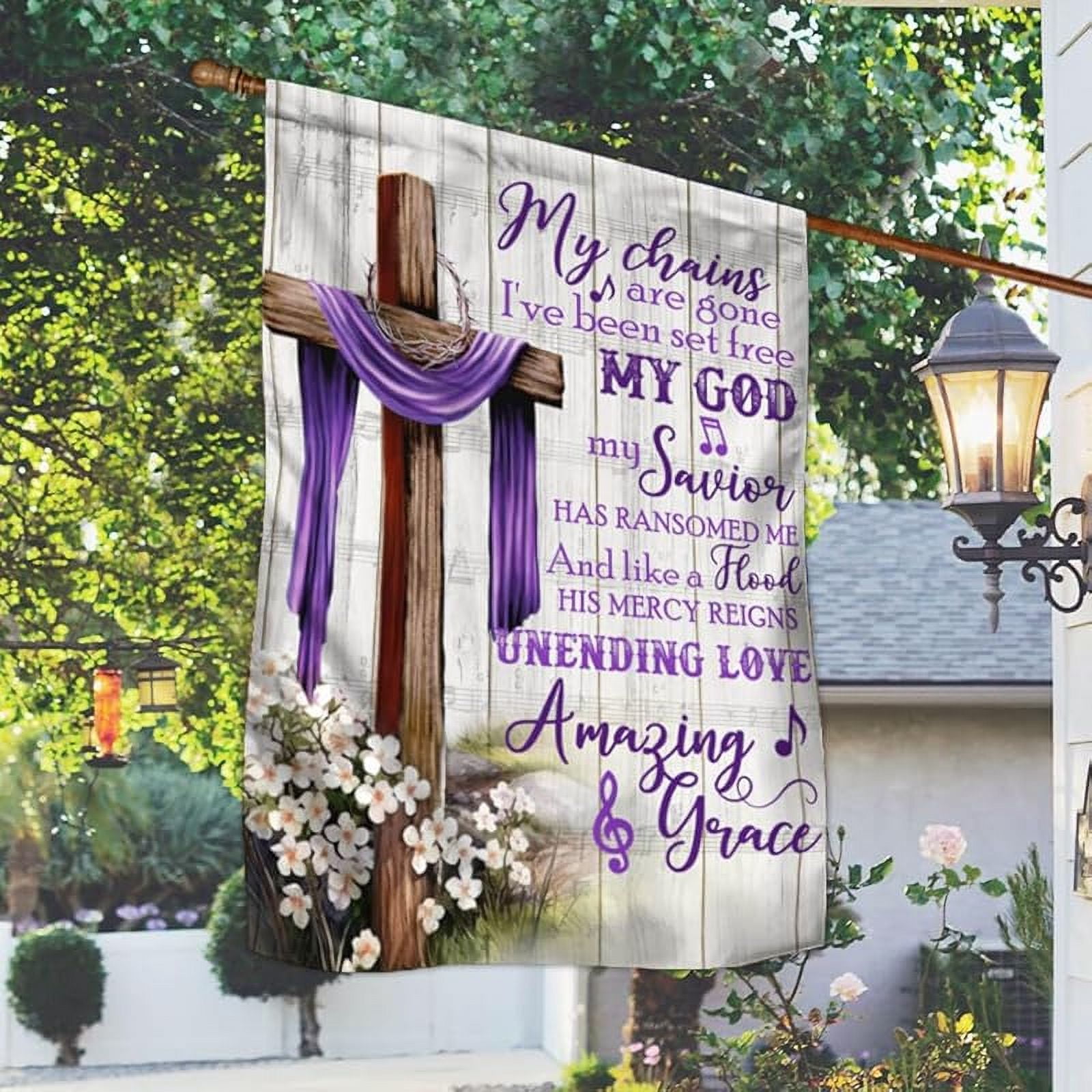 Christian Cross Flag, Grace Purple Flag - 4th of July, Independence Day Decorations for Home, Indoor, Decorative Outdoor Flags, House Flag USA House Garden Flags Premium Polyester