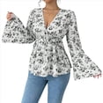 thumbnail image 3 of Blusa con Estampado Floral para Mujer, Larga, Estilo Babydoll, Escote en V Profundo, Peplum Negro XXL, 3 of 9