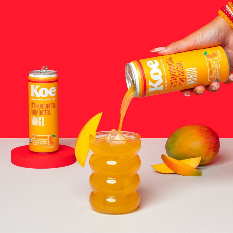 Koe Organic Healthy Kombucha, Mango Flavor, Sparkling Probiotic