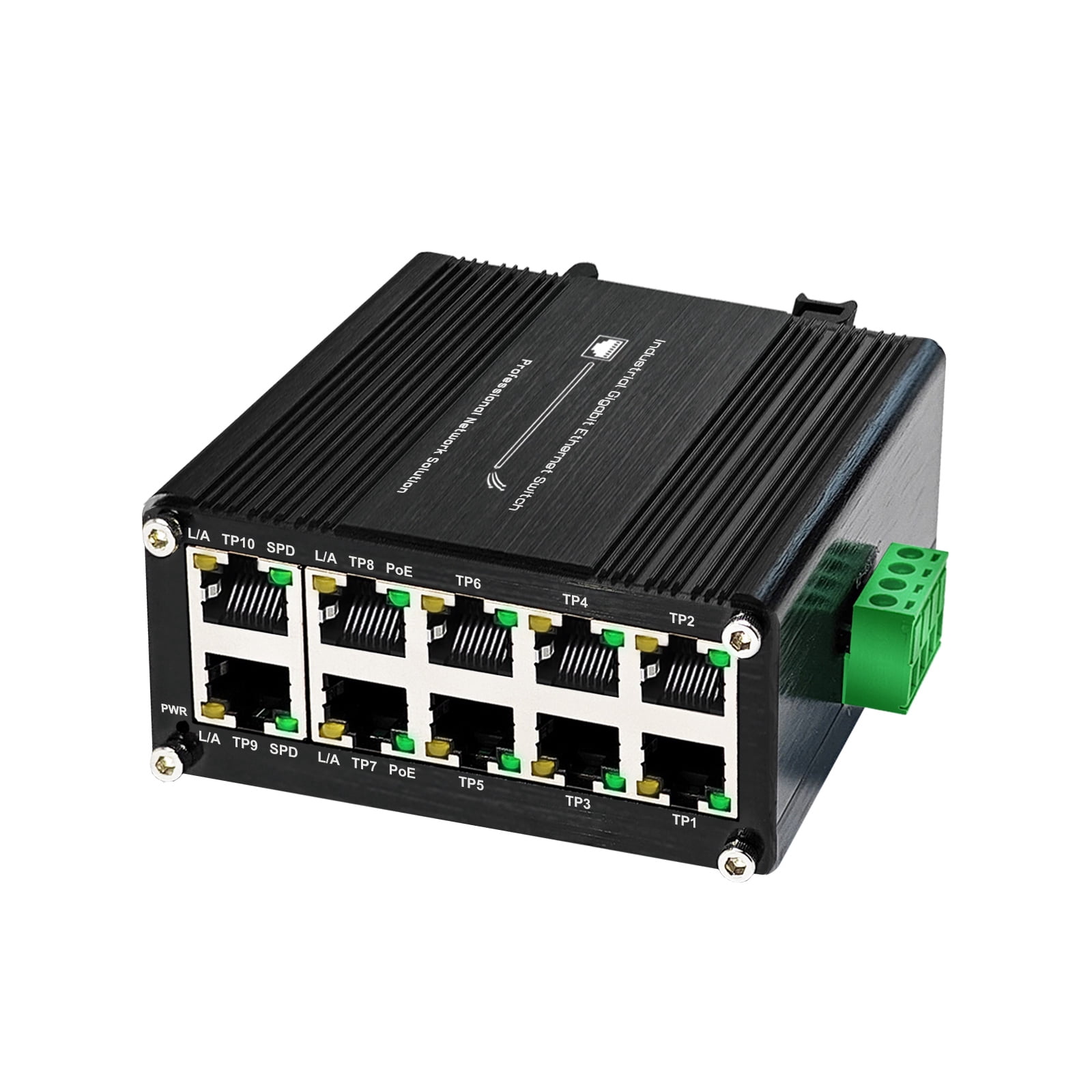 Industrial Gigabit 10 Ports Ethernet PoE+ Switch 8-Port 10/100/1000 Gigabit RJ45