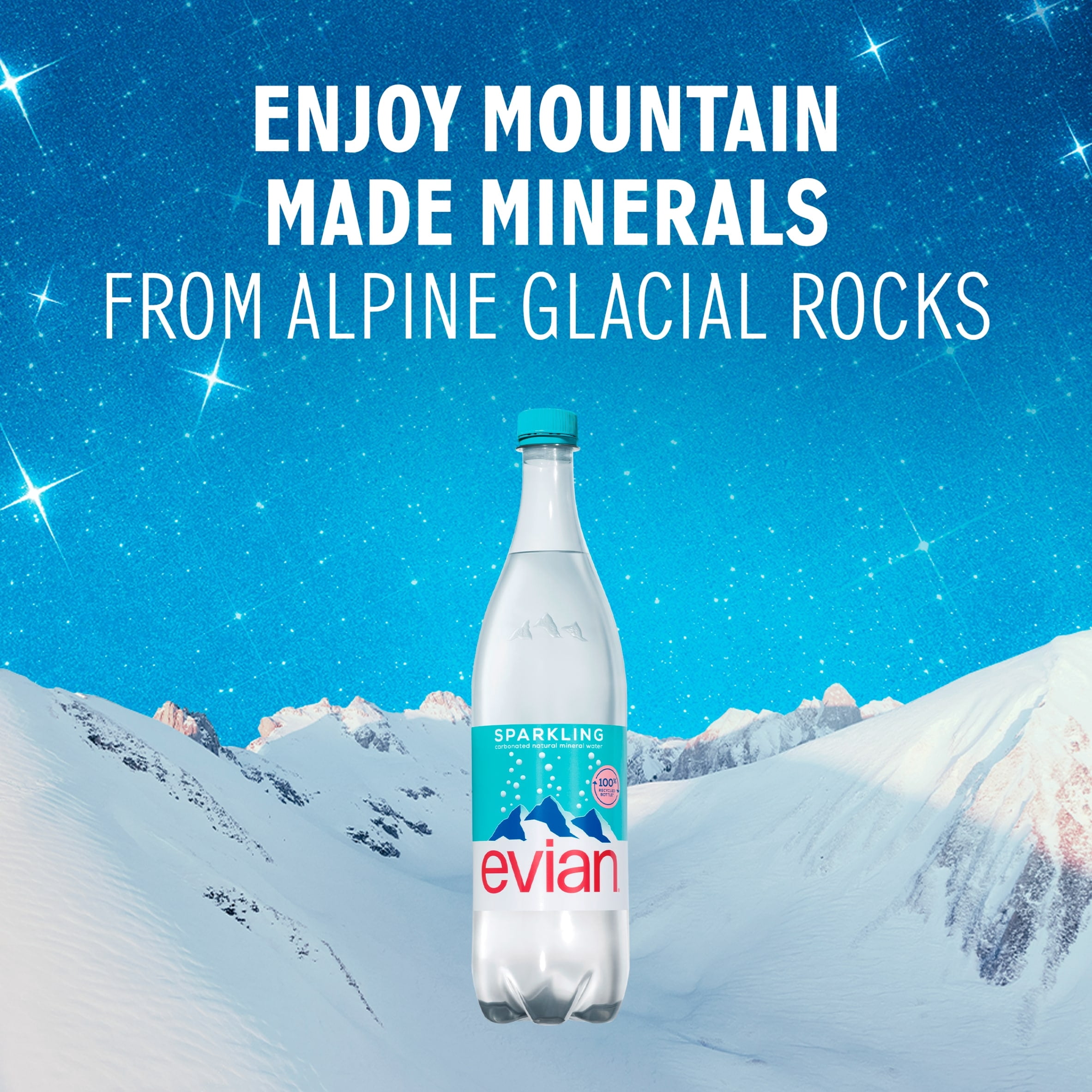 Evian Sparkling Natural Bottled Mineral Water 1L, Imported from Britain