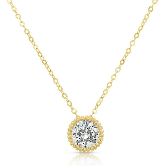 Tilo Jewelry 14k Solid Yellow Gold Pendant Necklace with Round CZ | Classic Everyday Necklace for Women & Unisex | Adjustable from 16 Inch to 18 Inch