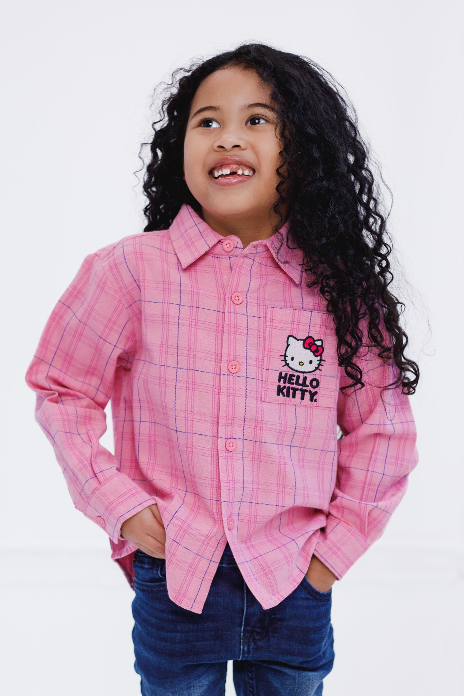 Hello Kitty Button Down Dress Shirt Plaid Toddler to Big Kid