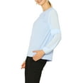 thumbnail image 5 of MODA NOVA Junior's Chiffon Shirt Long Sleeves Keyhole Neck Blouse Light Blue S, 5 of 7