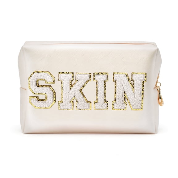 2ooya Waterproof Cosmetic Bag,Pu Leather Storage Organize, off-White, 1 Piece