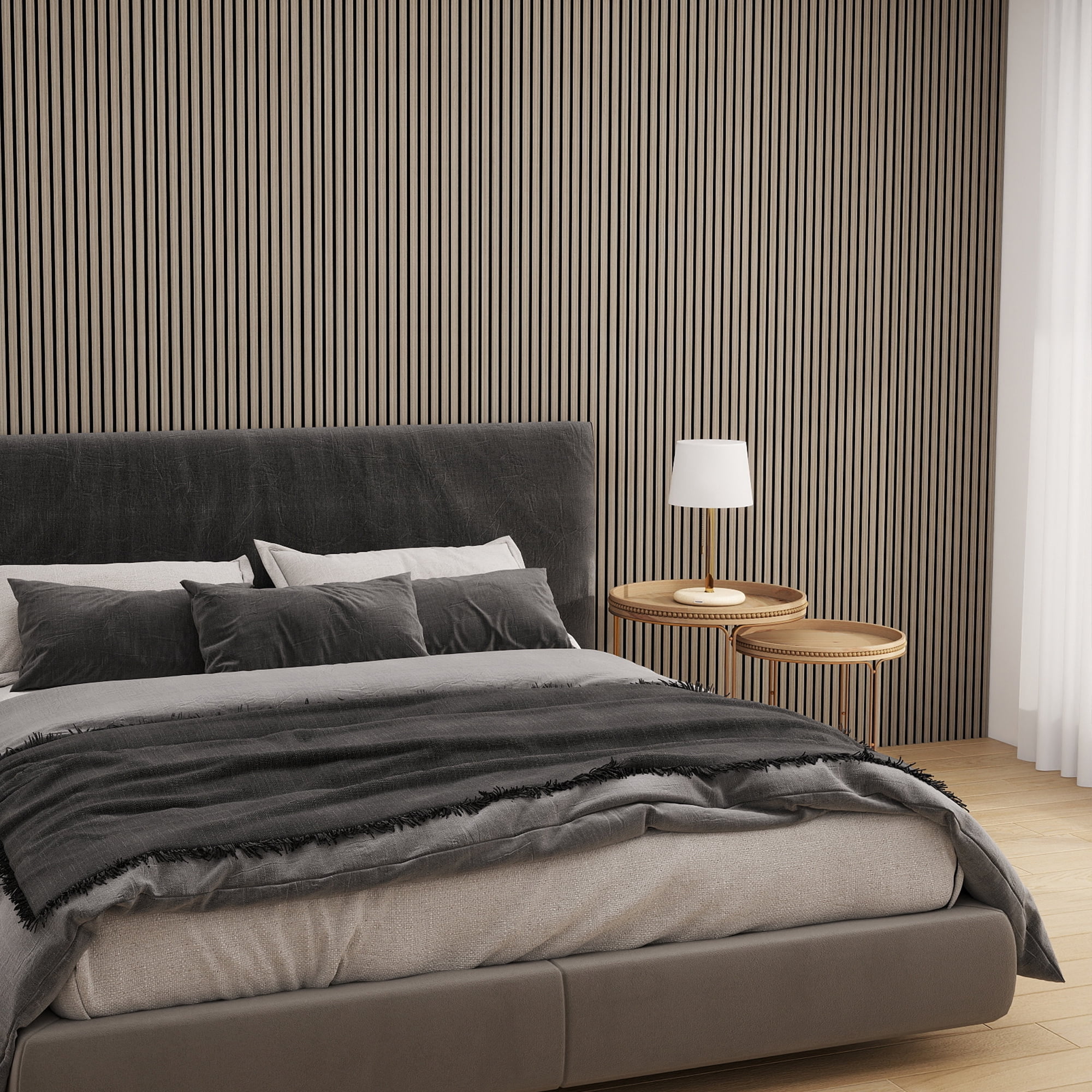 Melocadol 2Pcs Sound Proof Wood Slat Panels, 47.4" x 23.6" Acoustic Wall Panels for Interior Wall Decor Noise Cancelling, Sound Absorbing Panel, Easy to Install, Silver Walnut
