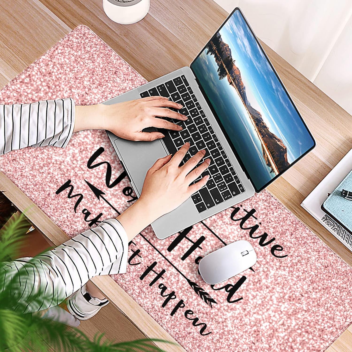 Bright Rose Glitter Desk Mat, Desk Accessory, Cute Workspace, Trendy Workspace, Trendy, 35.4x15.7in Large Gaming Mouse Pad, Cute Desk Topper, Pretty Desk Pad