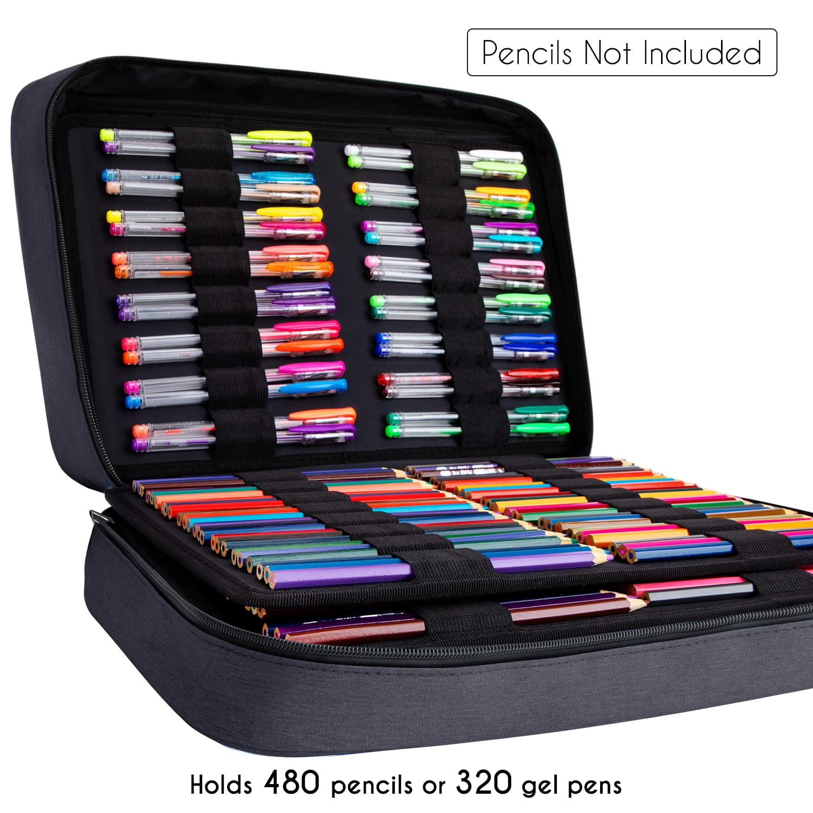 YOUSHARES Big Capacity Colored Pencil Case - 480 Slots large Pen Case Organizer with Multilayer Holder for Prismacolor Colored Pencils & Gel Pen (Black)