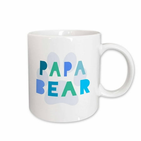 

3dRose Papa bear - blue teal turquoise text paw print for dad or new daddy fathers day - part of family set Ceramic Mug 15-ounce