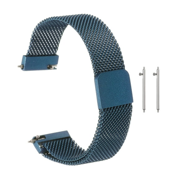 Uxcell Stainless Steel Mesh Watch Band 16mm Quick Release Metal Replacement Adjustable Watch Strap with Magnetic Buckle for Men Women, Blue