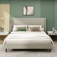 thumbnail image 2 of King Size Platform Bed Frame with Linen Fabric Upholstered Headboard and Wooden Slats Support, Fully Upholstered Mattress Foundation/No Box Spring Needed/Easy Assembly, Beige, 2 of 9