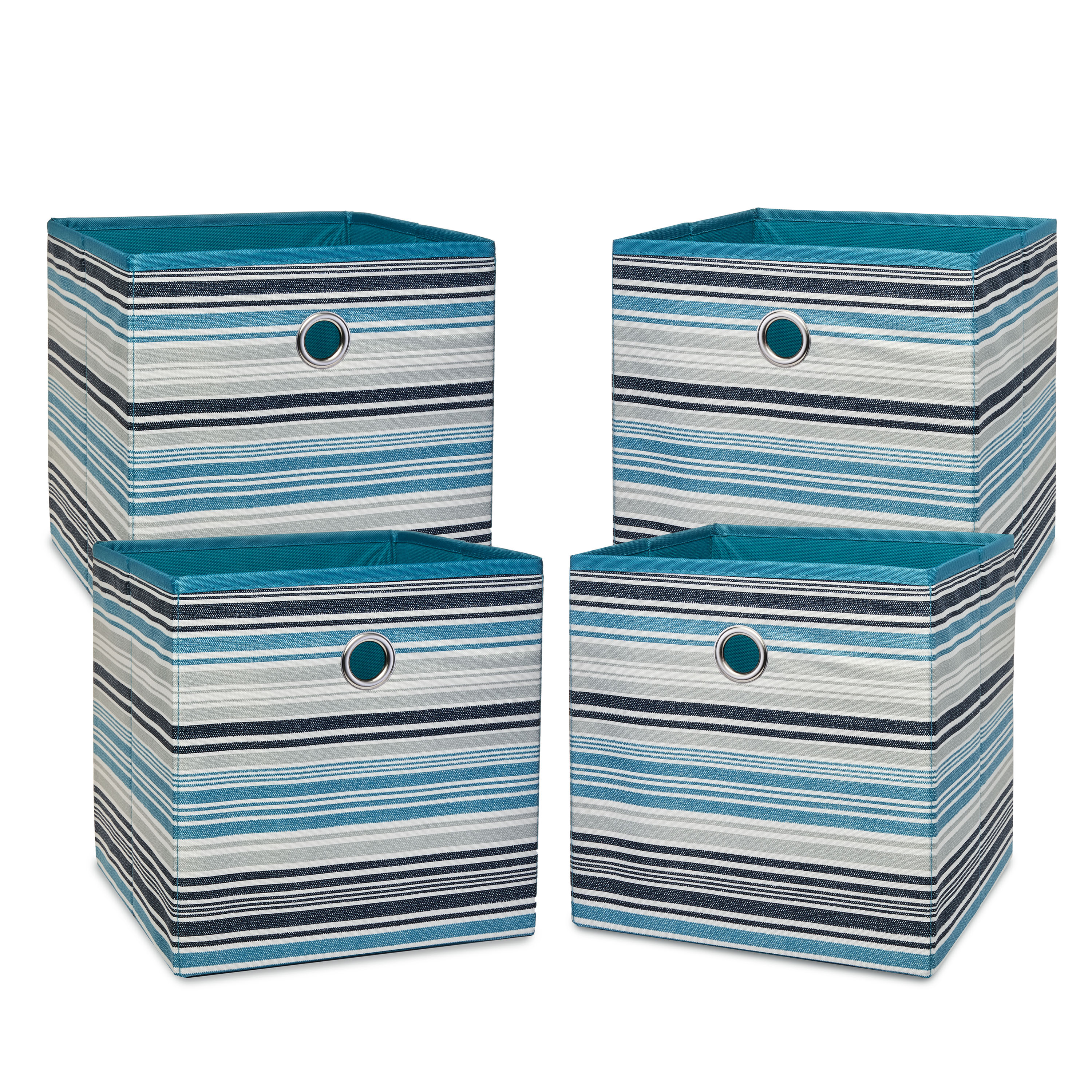 Mainstays Collapsible Fabric Cube Storage Bins (10.5" x 10.5"), Striped Cool Water, 4 Pack - image 3 of 5