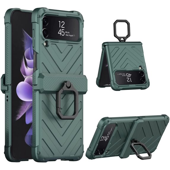 Dteck for Samsung Galaxy Z Flip 3 Case with Stand Cover & 360 degree Ring Magnetic Kickstand Military Grade Heavy Duty Protective Armor Case Compatible with Magnetic Car Mount Holder, Green