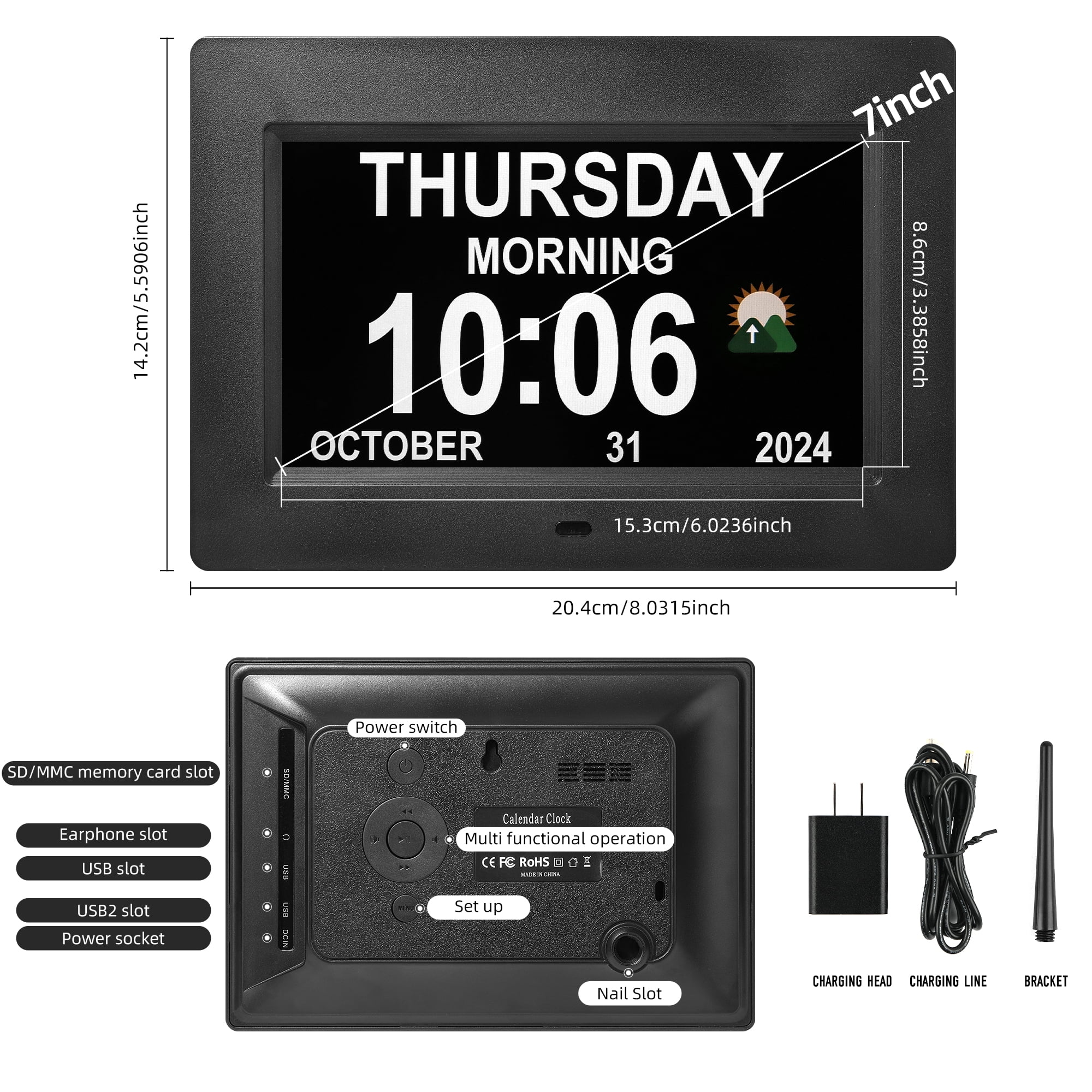 Memwake Digital Clock with Date,Multiple Display Modes,Auto Brightness, Multiple Alarms,Suitable  for 2026 World Cup，for the Elderly and Alzheimer's Patients.