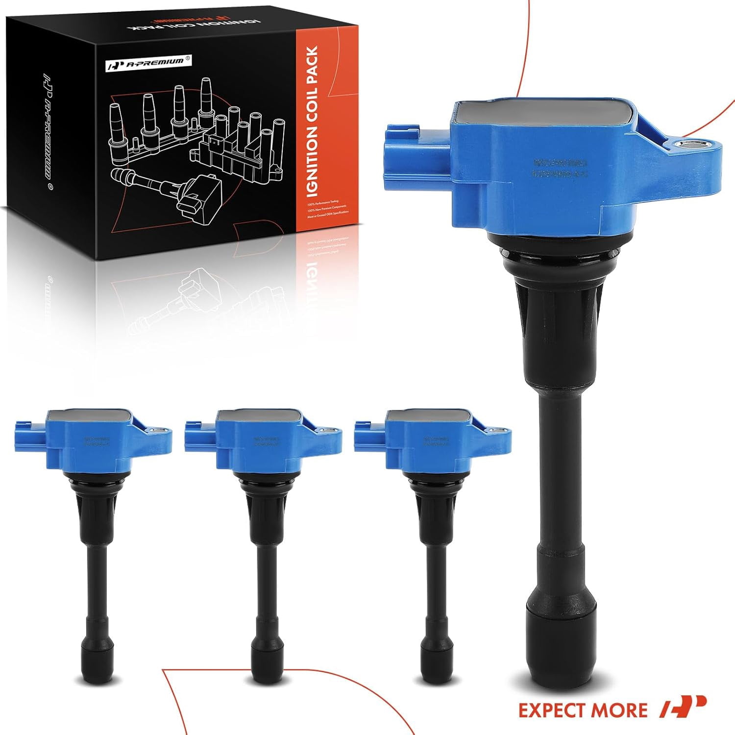 A-Premium (Blue) Engine Ignition Coil Pack Compatible with Nissan Altima, Rogue, Sentra, Versa, Frontier, Pathfinder, Cube & Infiniti QX60, M56, QX70, Q70, FX50, Q70L & Suzuki Equator, 4-PC Set