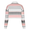thumbnail image 5 of fartey Women Teen Girls Fashion Turn-Down Collar Crop Top Sweatshirt Long Sleeve Rainbow Striped Color Block Pullover Shirts, 5 of 6