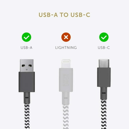 Native Union Belt Cable USB-C to USB-A - 4ft Ultra-Strong Cable with Leather Strap (Zebra)