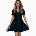 thumbnail image 2 of Blackwatch Tartan Modern Cute Blue And Green Plaid Women Dress V-Neck Short Sleeve Flowy Swing Party Midi Dress, 2 of 4