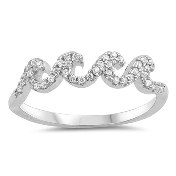 White Cubic Zirconia Ocean Wave Boho Chic Midi Ring .925 Sterling Silver Band Jewelry Female Size 7