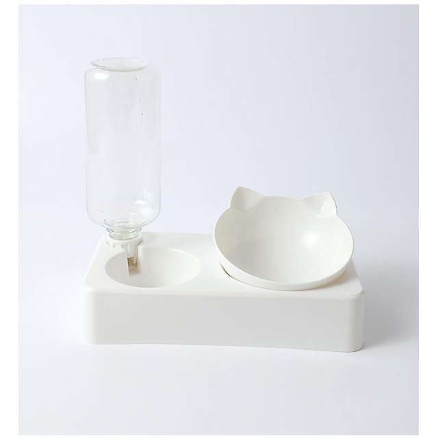 Cuencos para Gatos Pequeños CHAO de Color Blanco, Cuenco Elevado, Antivómitos con Inclinación de 15 Grados, Dispensador Automático de Agua