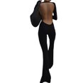 thumbnail image 5 of Lnzyyephy Women Flare Leg Jumpsuit, Fashion Long Sleeve Backless Solid Color Bodycon Romper Pants, 5 of 9
