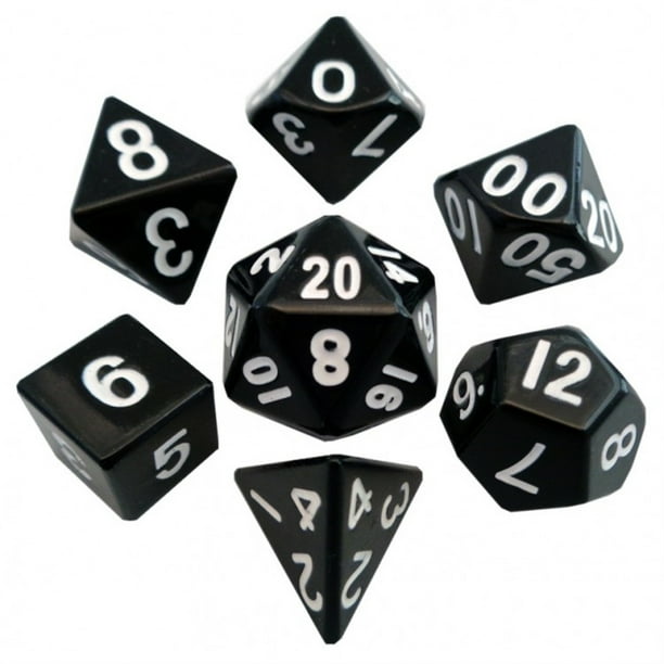 Black Color Solid Metal Dice Polyhedral 16mm (5/8in) 7Dice Set