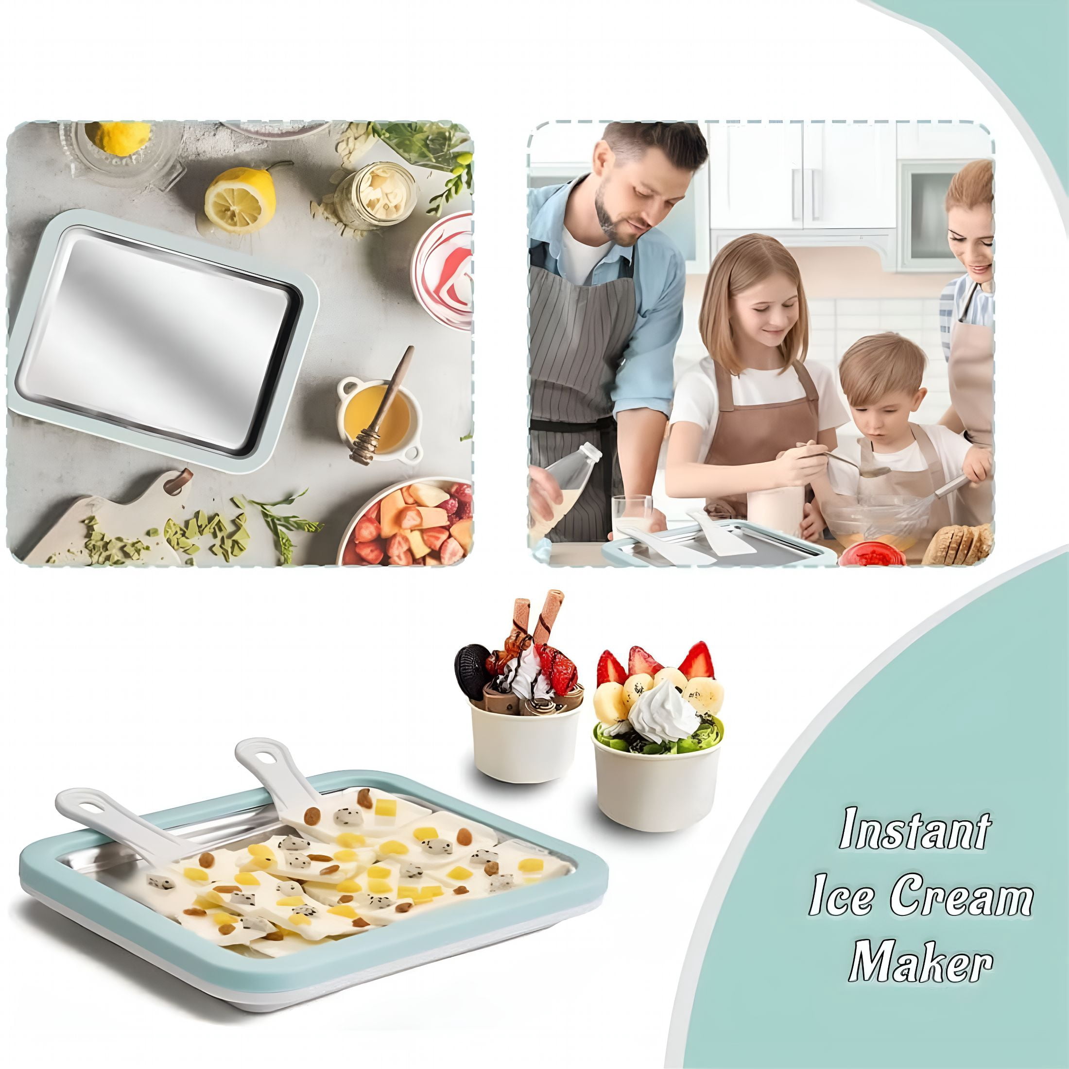 ACDANC At-Home Rolled Ice Cream Maker Kit,Instant Freeze Plate with 2 Scrapers,Diy Homemade Rolled Ice Cream Tray,Yogurt,Sorbet,Fun Family Activity for Kids,Food-Grade Stainless Steel (Green)