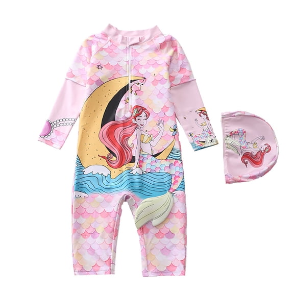 LRen Toddler Swimsuit Girl 3t Long Sleeve Swimsuit 2 Piece Rash Guard Bathing Suits Upf 50 Uv Cute Crewneck Beachwear Girls'swimwear Bikini Set