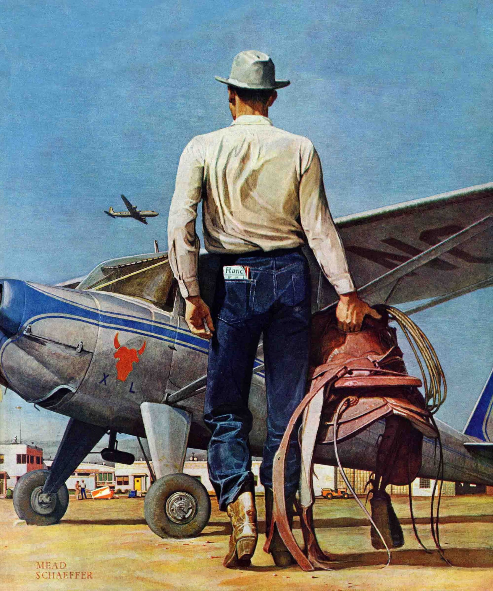 Marmont Hill Flying Cowboy by Mead Schaeffer Painting Print on Canvas