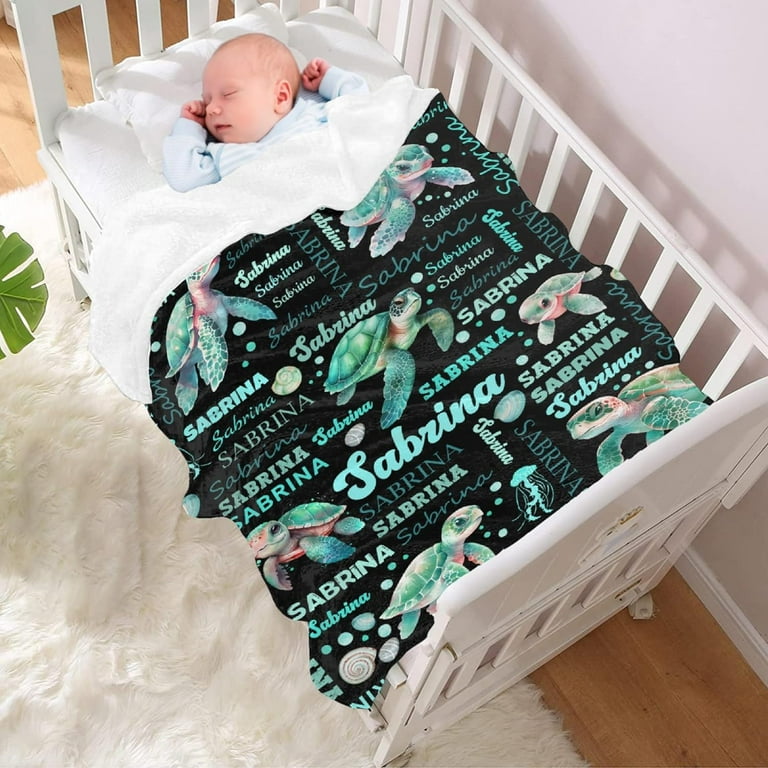 Custom Baby Name Sea Turtle Throw Blankets Cozy Lightweight Plush